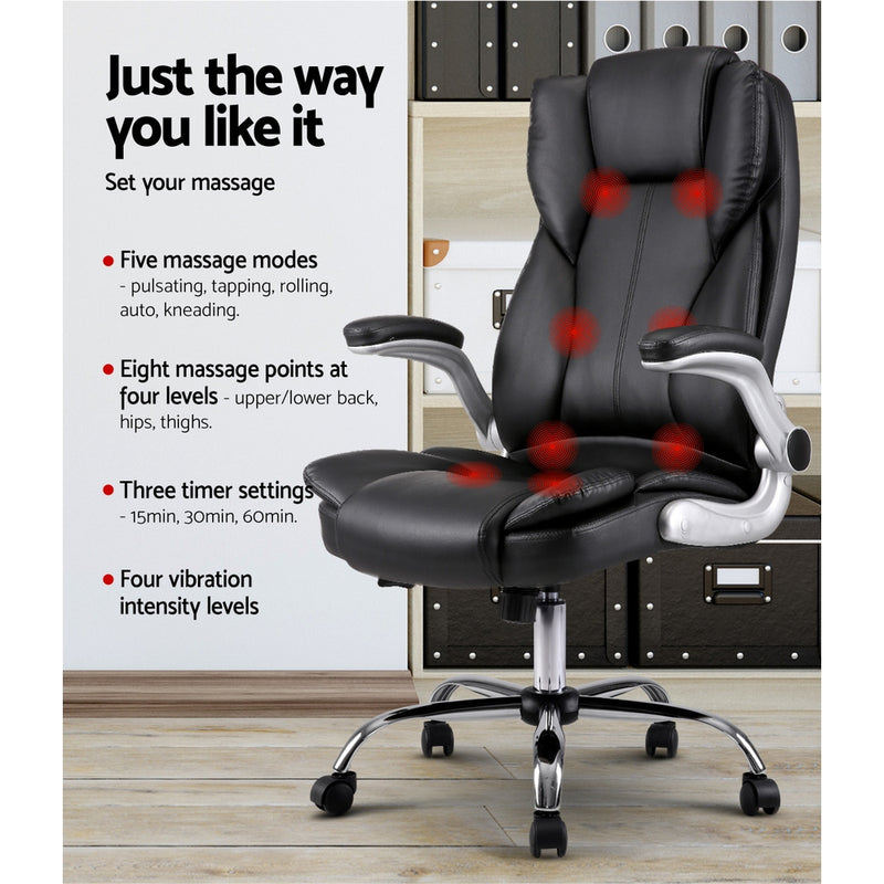8 Point PU Leather Massage Chair - Black - Sale Now