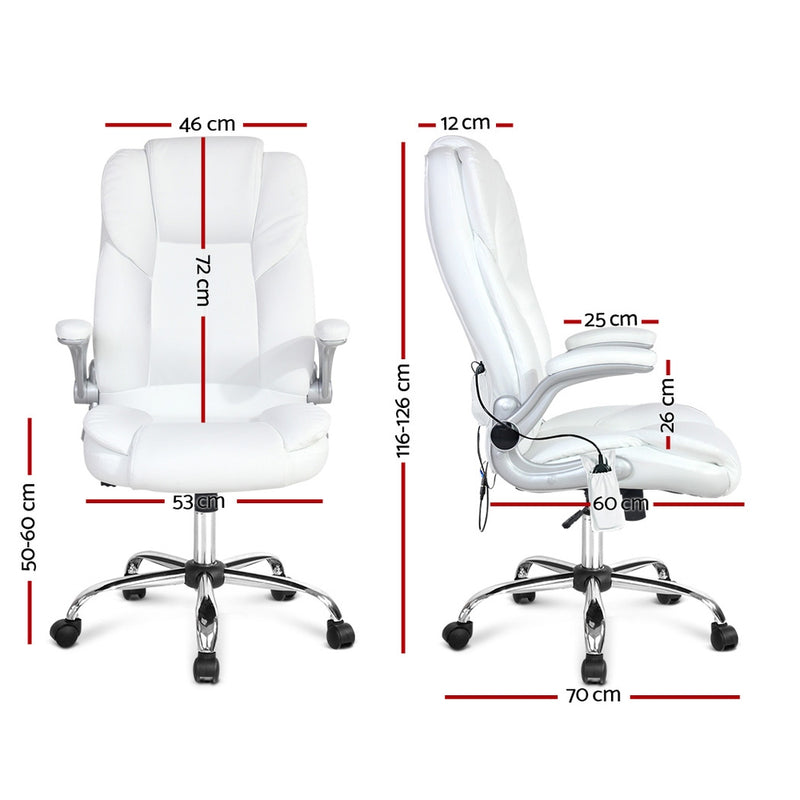 PU Leather 8 Point Massage Office Chair - White - Sale Now