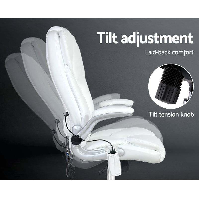 PU Leather 8 Point Massage Office Chair - White - Sale Now