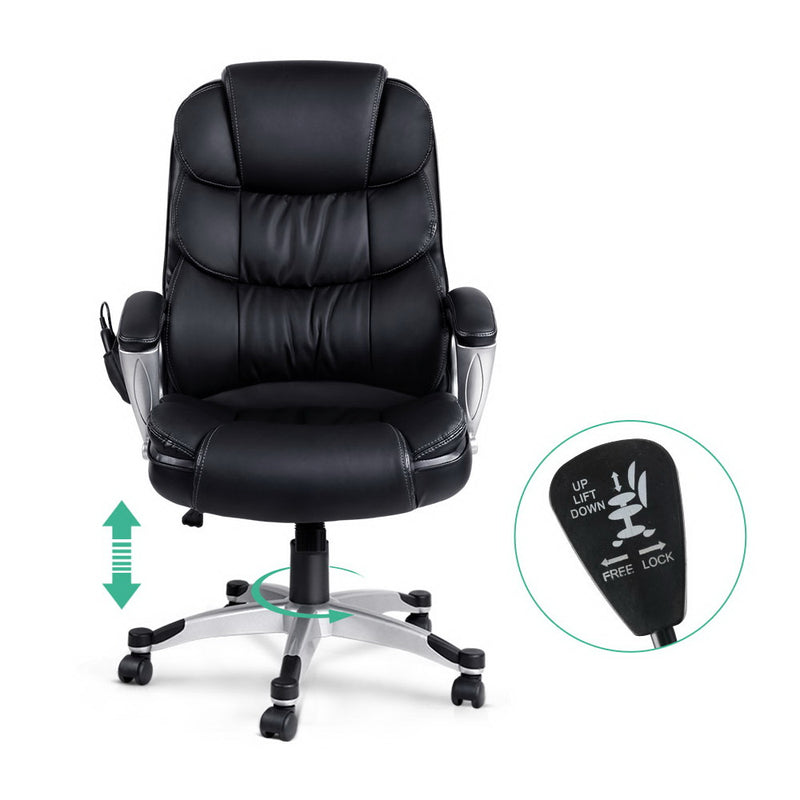 8 Point PU Leather Reclining Massage Chair - Black - Sale Now