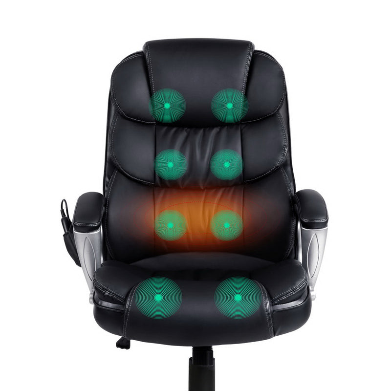 8 Point PU Leather Reclining Massage Chair - Black - Sale Now