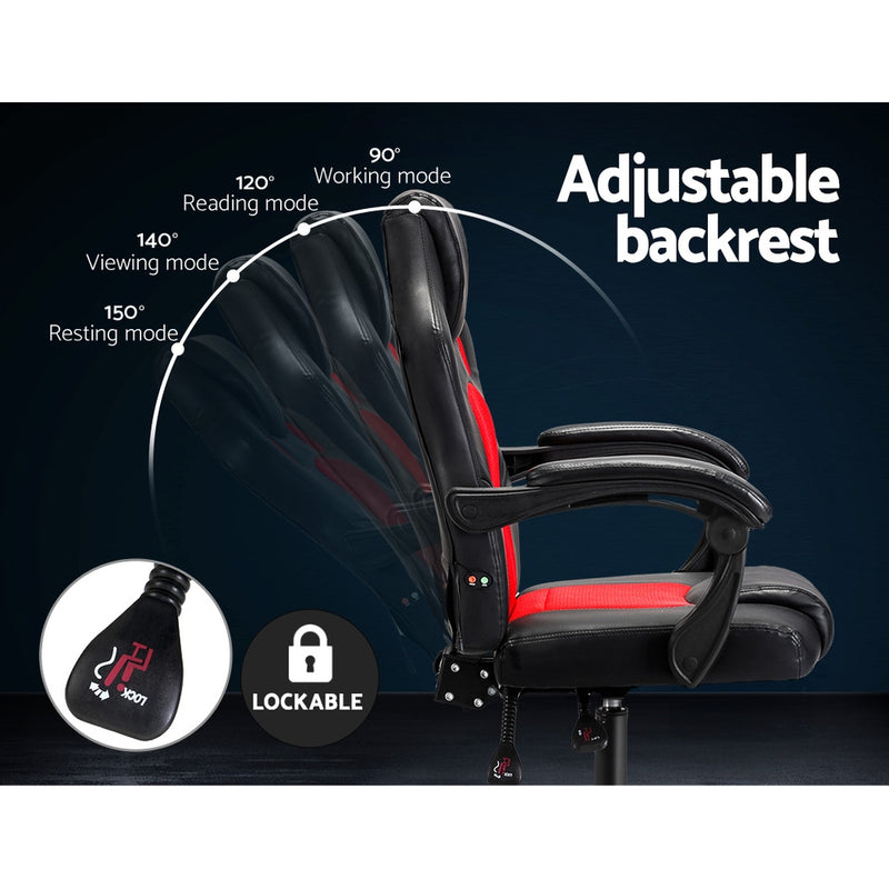 Artiss Massage Office Chair Gaming Computer Seat Recliner Racer Red - Sale Now
