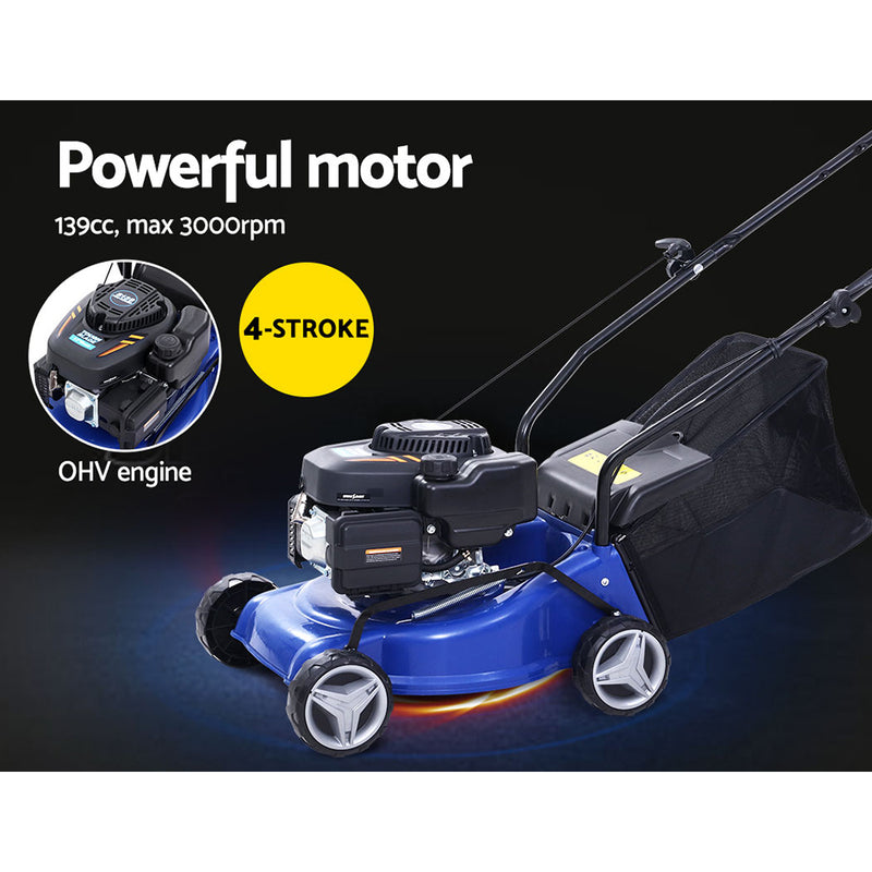 Lawn Mower 17'' 139cc Petrol Powered Push Lawnmower 4 Stroke Engine Deck - Sale Now