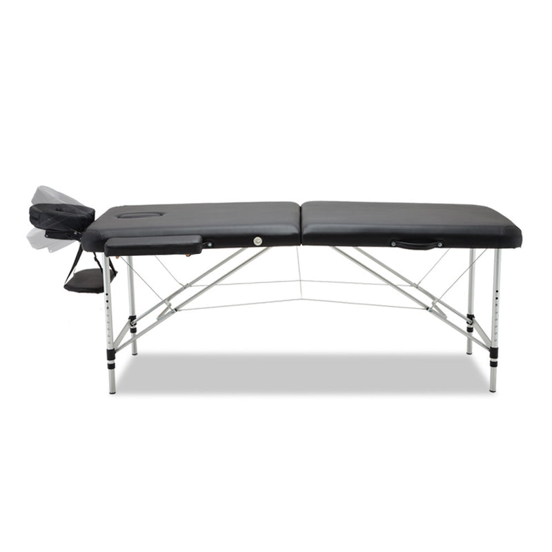 Zenses 70cm Wide Portable Aluminium Massage Table Two Fold Treatment Beauty Therapy Black - Sale Now
