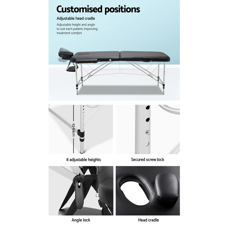 Zenses 2 Fold Portable Aluminium Massage Table - Black - Sale Now