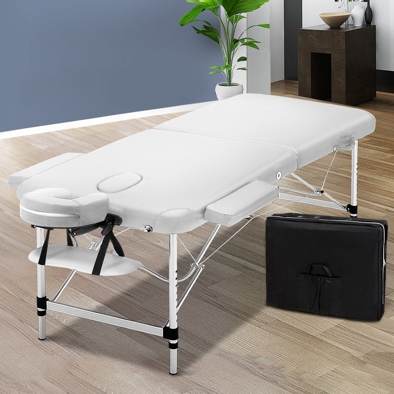Zenses 75cm Wide Portable Aluminium Massage Table Two Fold Treatment Beauty Therapy White - Sale Now
