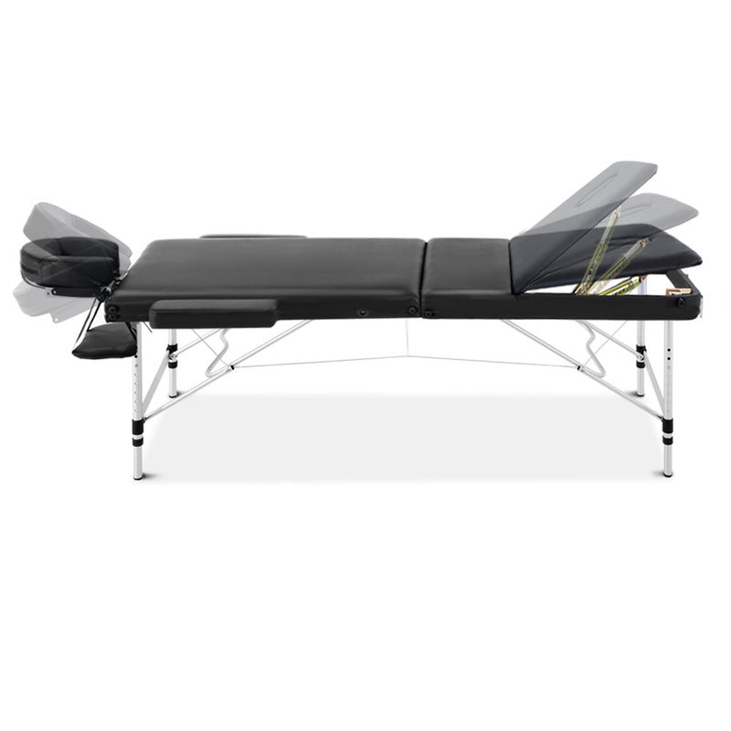 Zenses 3 Fold Portable Aluminium Massage Table - Black - Sale Now