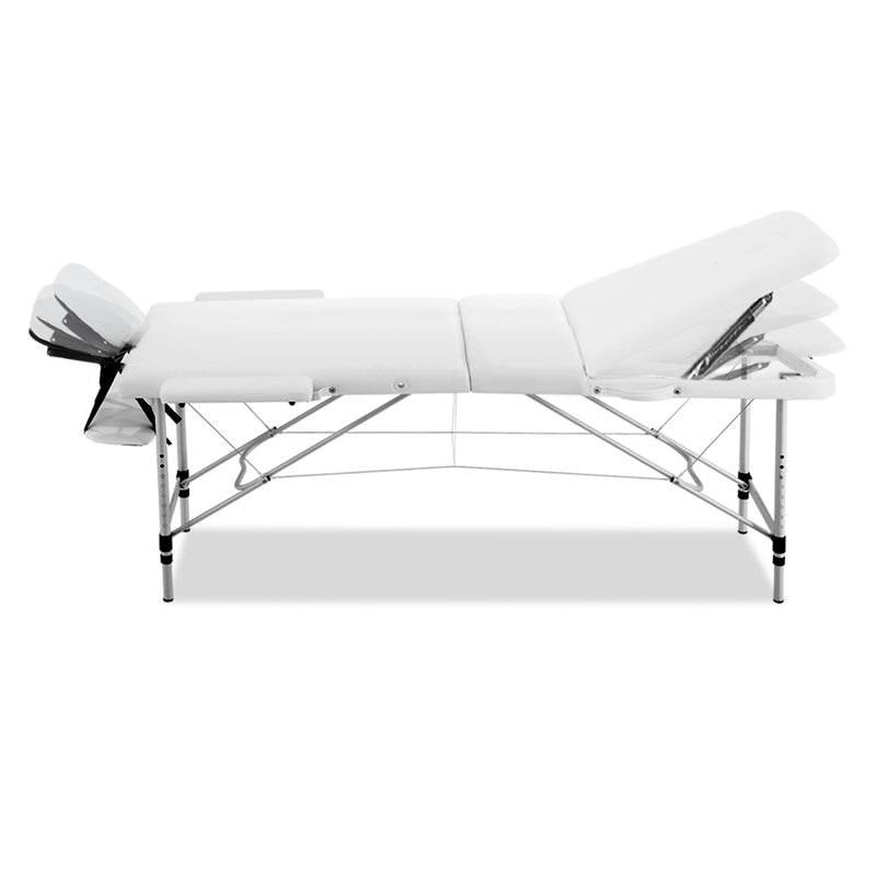 Zenses 3 Fold Portable Aluminium Massage Table - White - Sale Now