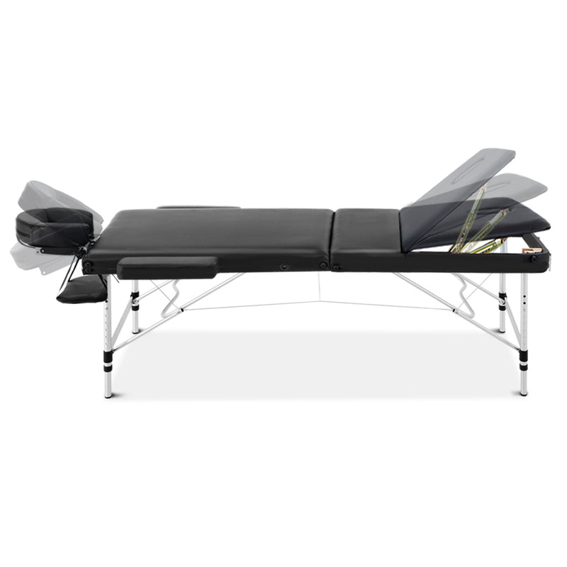 Zenses 70cm Wide Portable Aluminium Massage Table 3 Fold Treatment Beauty Therapy Black - Sale Now