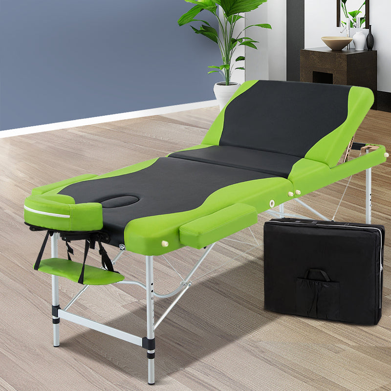 Zenses 3 Fold Portable Aluminium Massage Table - Green & Black - Sale Now