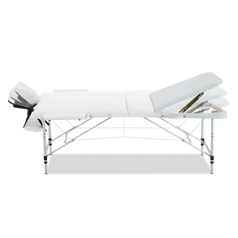 Zenses 70cm Wide Portable Aluminium Massage Table 3 Fold Treatment Beauty Therapy White - Sale Now