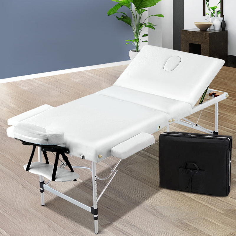 Zenses 70cm Wide Portable Aluminium Massage Table 3 Fold Treatment Beauty Therapy White - Sale Now