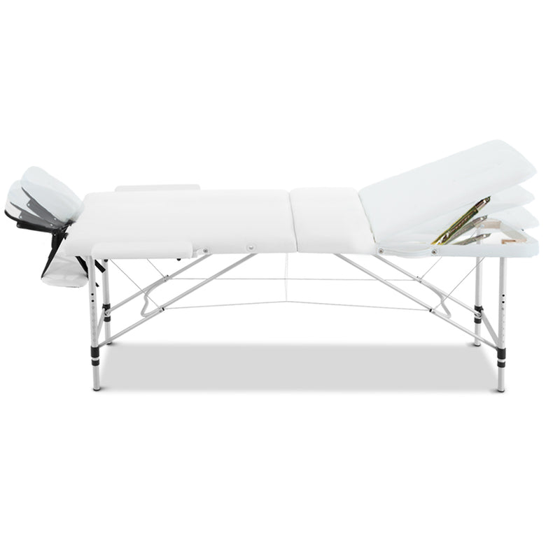 Zenses 3 Fold Portable Aluminium Massage Table - White - Sale Now