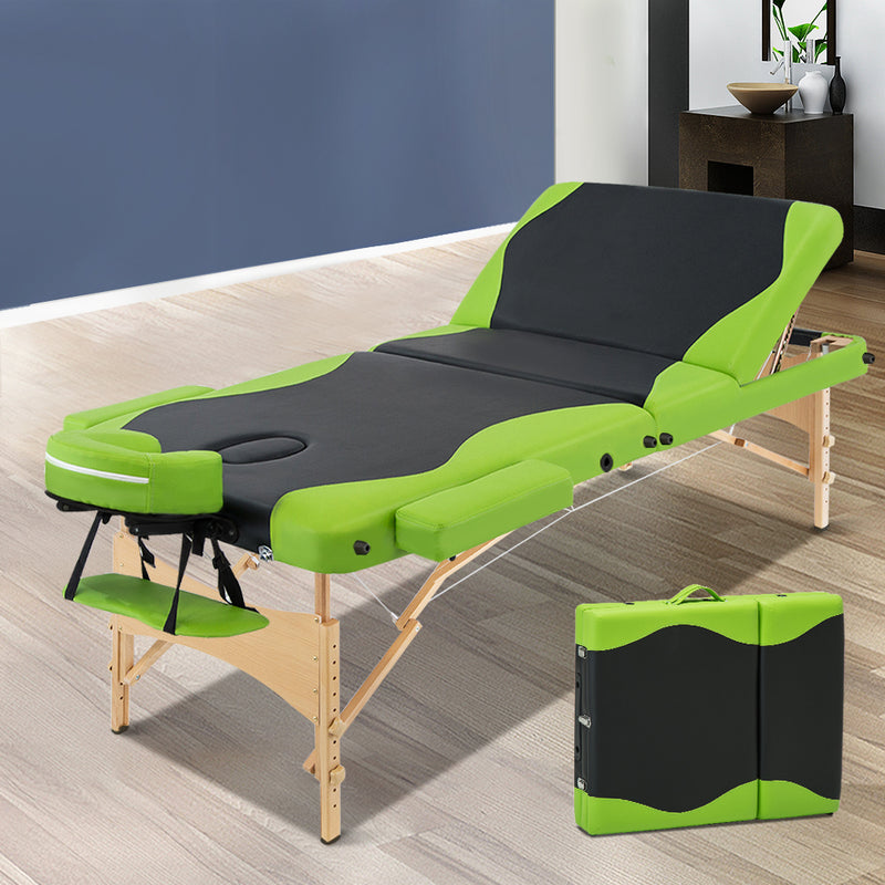 Zenses 3 Fold Portable Wood Massage Table - Black & Lime - Sale Now