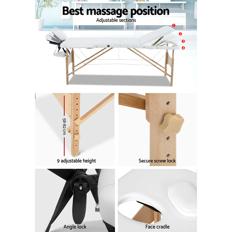 Zenses 3 Fold Portable Wood Massage Table - White - Sale Now