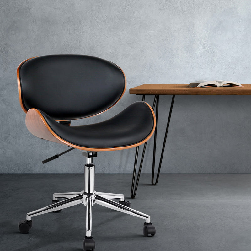 Wooden & PU Leather Office Desk Chair - Black - Sale Now