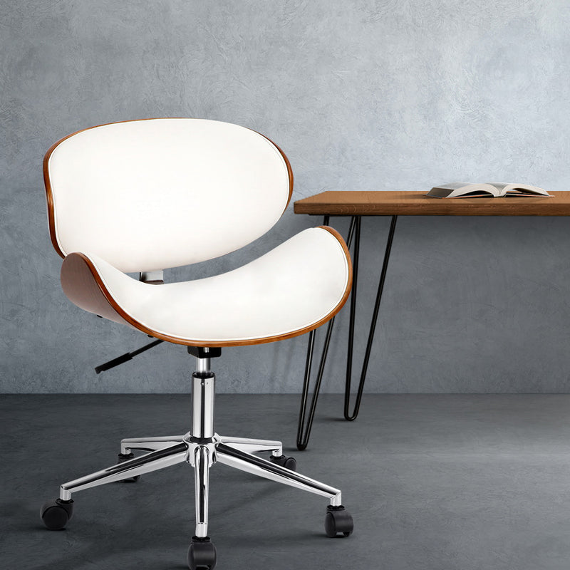 Artiss Wooden & PU Leather Office Desk Chair - White - Sale Now