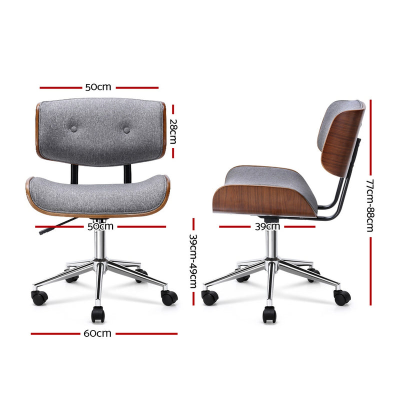Artiss Executive Wooden Office Chair Fabric Computer Chairs Bentwood Seat Grey - Sale Now