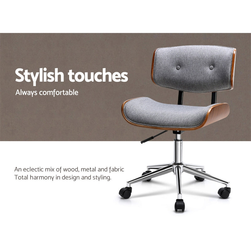 Artiss Executive Wooden Office Chair Fabric Computer Chairs Bentwood Seat Grey - Sale Now