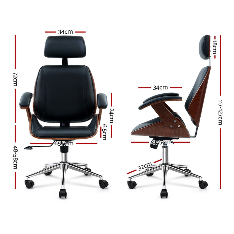Artiss Wooden Office Chair Computer Gaming Chairs Executive Leather Black - Sale Now