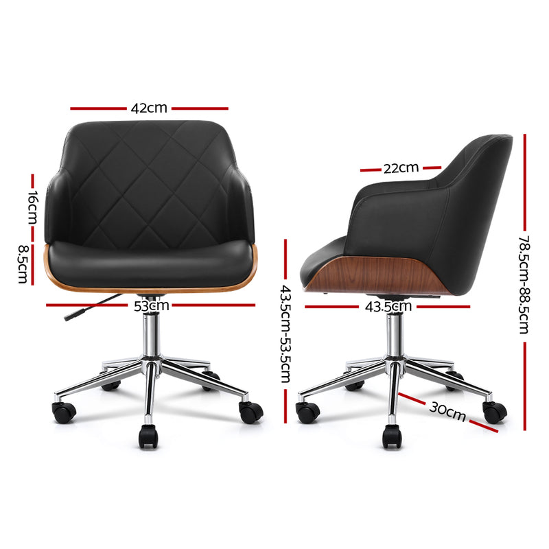 Artiss Wooden Office Chair Computer PU Leather Desk Chairs Executive Black Wood - Sale Now