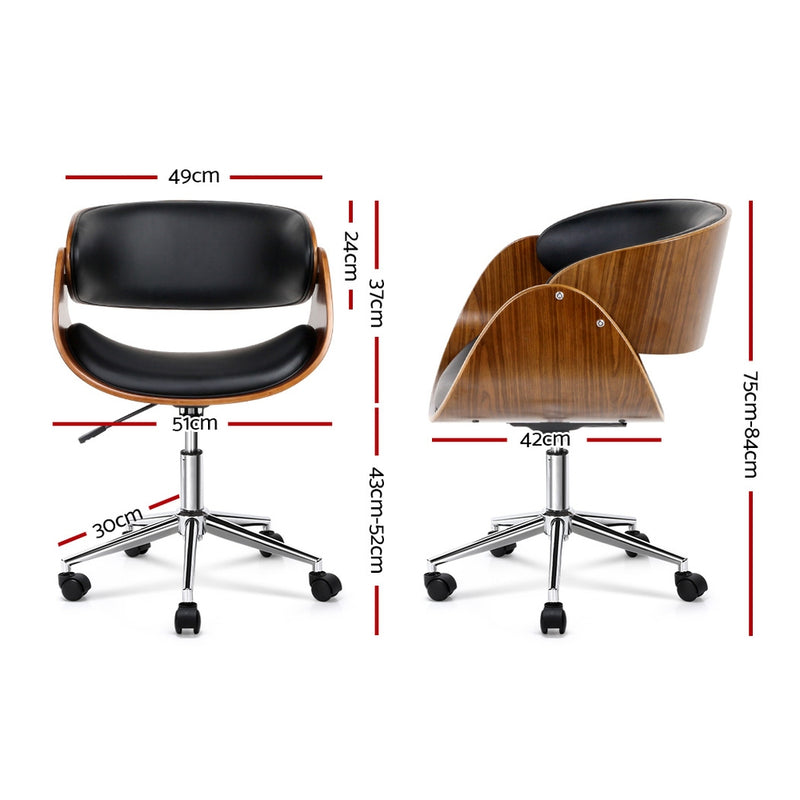 Artiss Wooden & PU Leather Office Desk Chair - Black - Sale Now