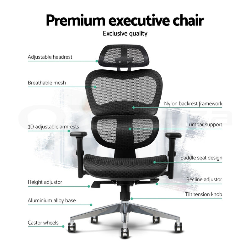 Executive Deluxe Office Mesh Chair Net High Back Home School Gaming Black - Sale Now