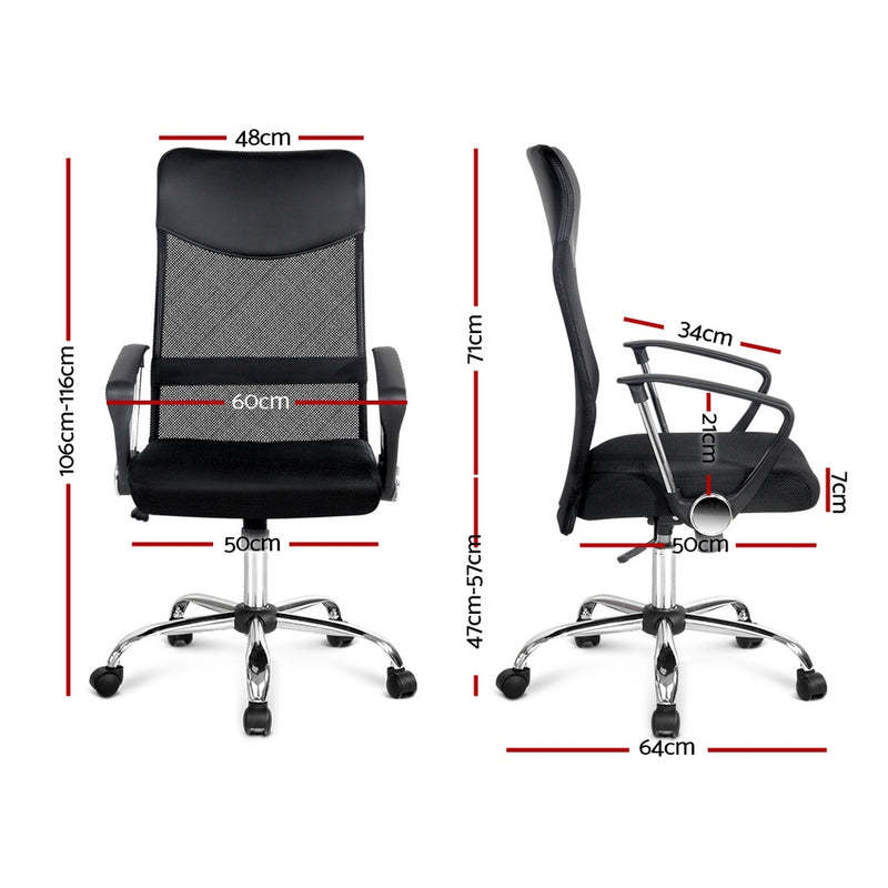PU Leather Mesh High Back Office Chair - Black - Sale Now