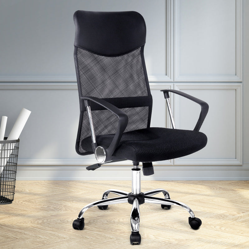 PU Leather Mesh High Back Office Chair - Black - Sale Now