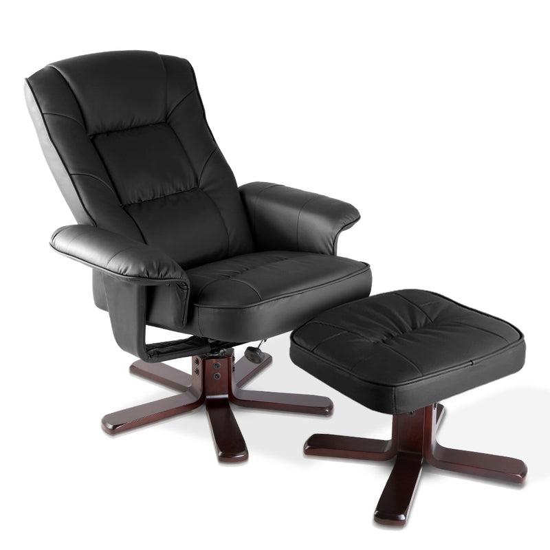 Artiss PU Leather Wood Armchair Recliner - Black