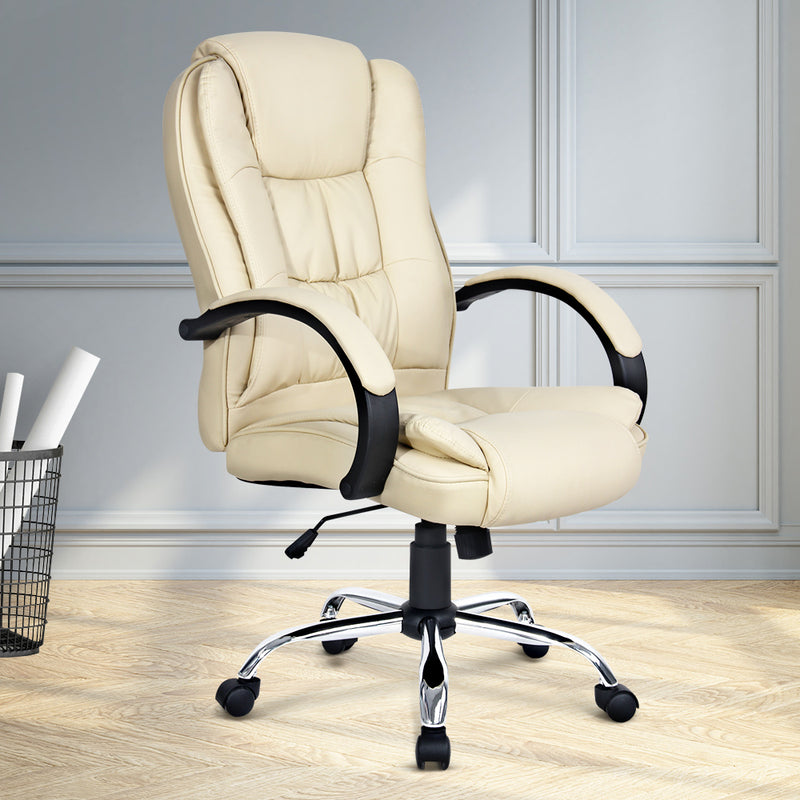 Executive PU Leather Office Desk Computer Chair - Beige - Sale Now