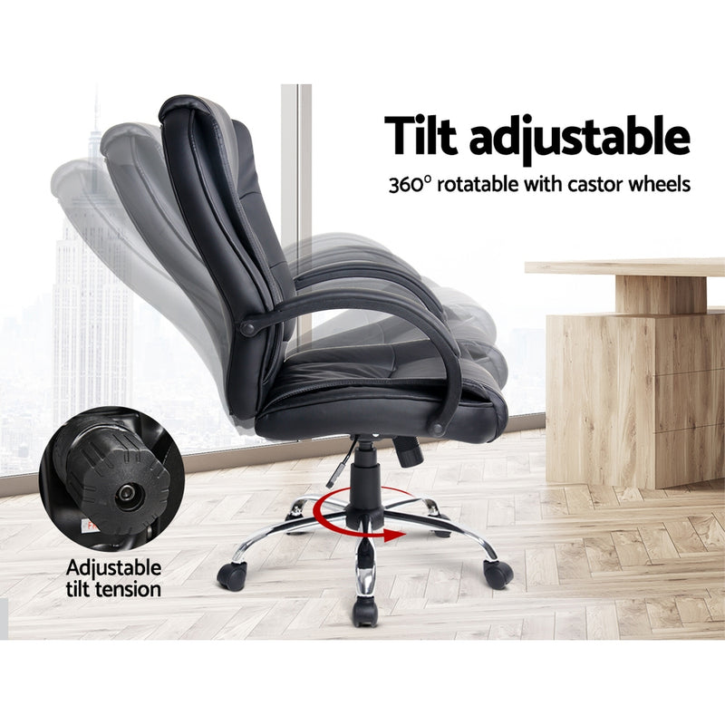 Executive PU Leather Office Desk Computer Chair - Black - Sale Now