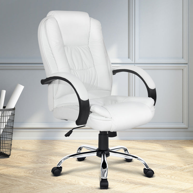 PU Leather Padded Office Desk Computer Chair - White - Sale Now