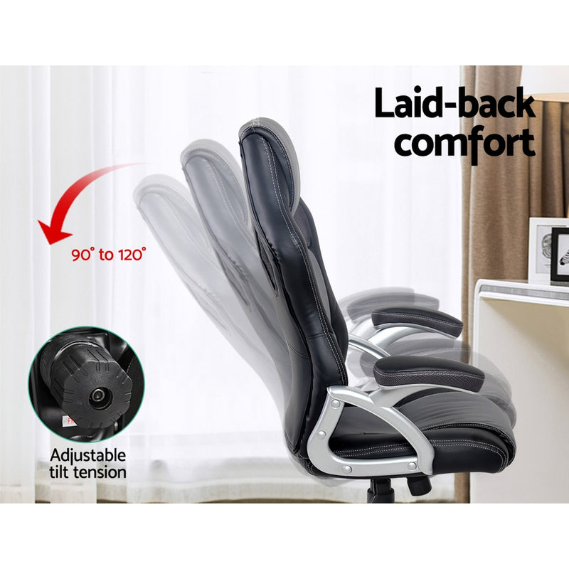 PU Leather Racing Style Office Desk Chair - Black & Grey - Sale Now