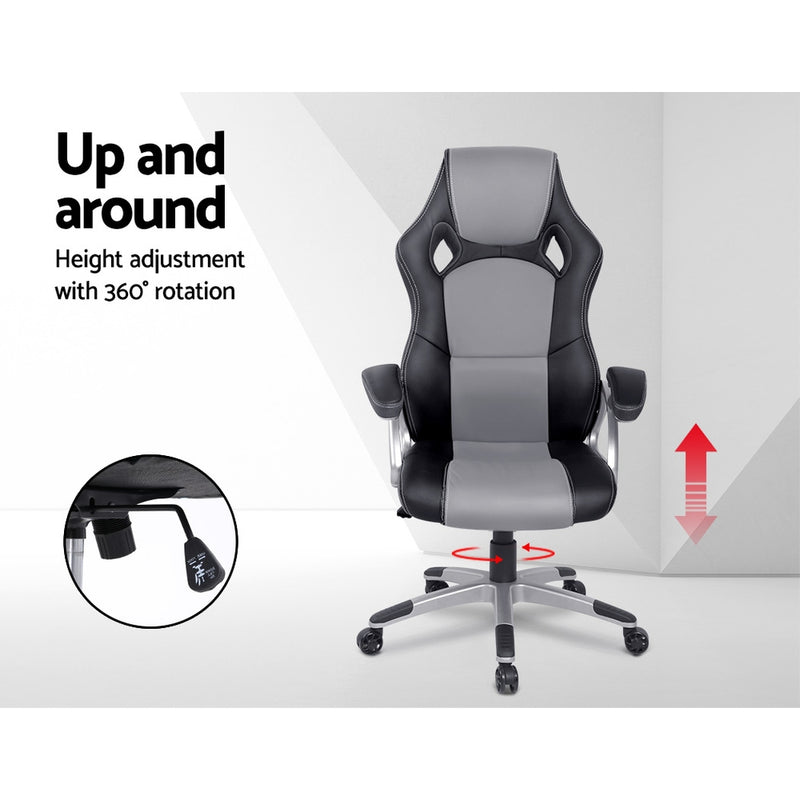 PU Leather Racing Style Office Desk Chair - Black & Grey - Sale Now