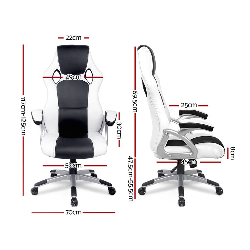PU Leather Racing Style Office Desk Chair - Black &White - Sale Now