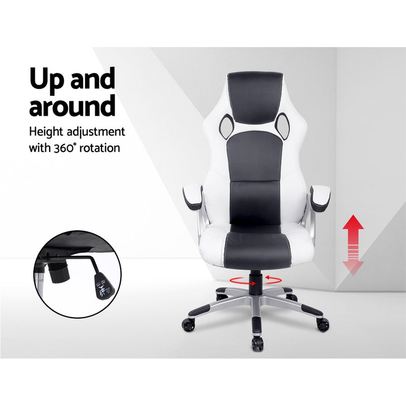 PU Leather Racing Style Office Desk Chair - Black &White - Sale Now