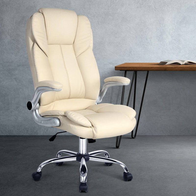 Artiss PU Leather Executive Office Desk Chair - Beige - Sale Now