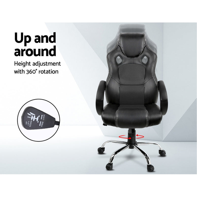 Racing Style PU Leather Office Desk Chair - Black - Sale Now