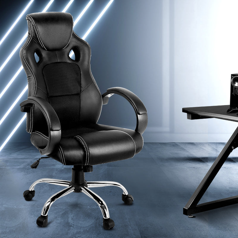 Racing Style PU Leather Office Desk Chair - Black - Sale Now