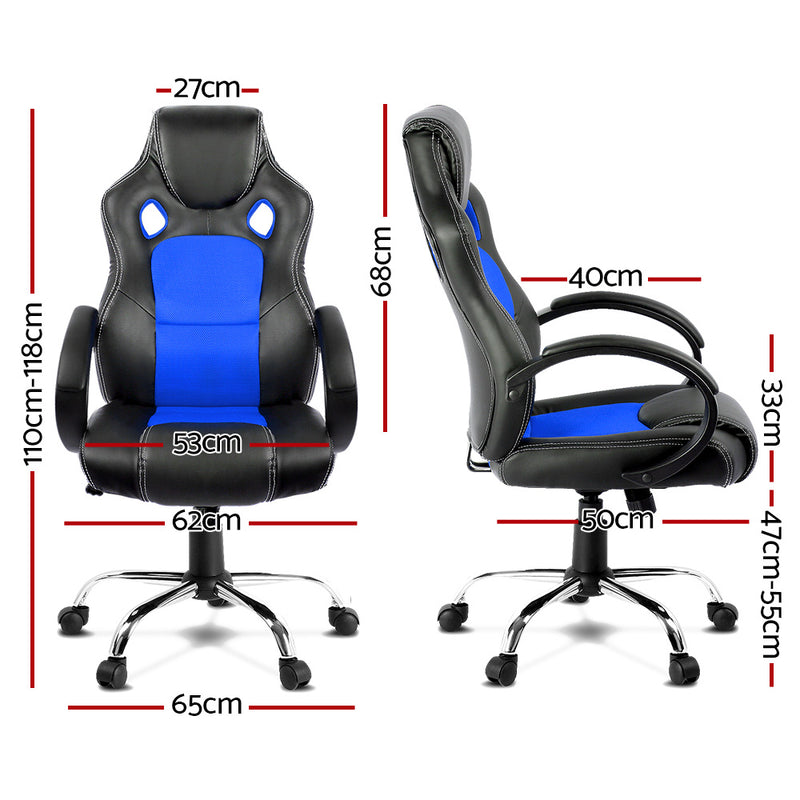 Racing Style PU Leather Office Desk Chair - Blue - Sale Now