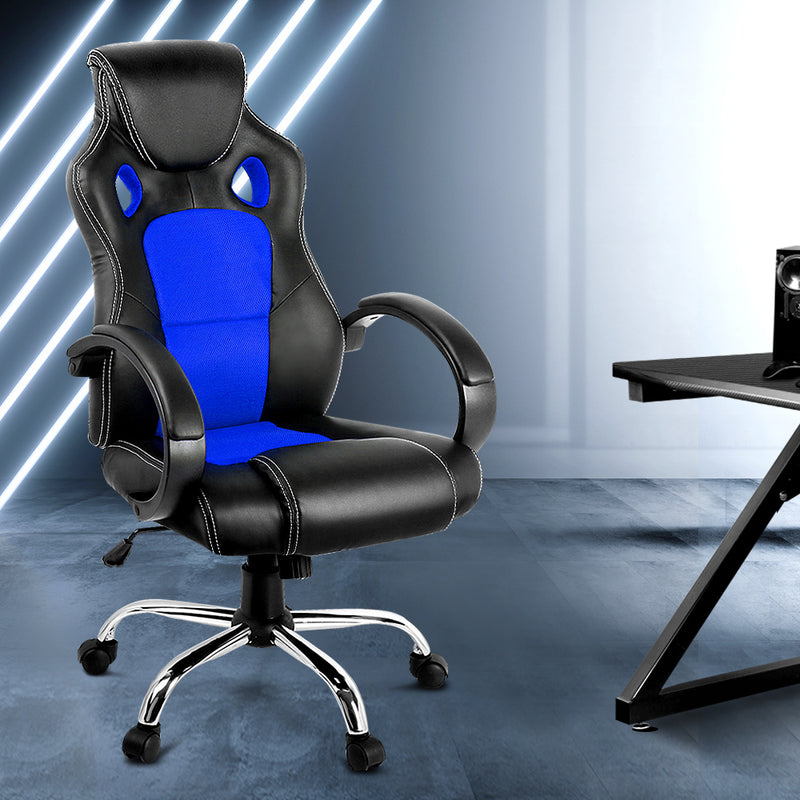 Racing Style PU Leather Office Desk Chair - Blue - Sale Now