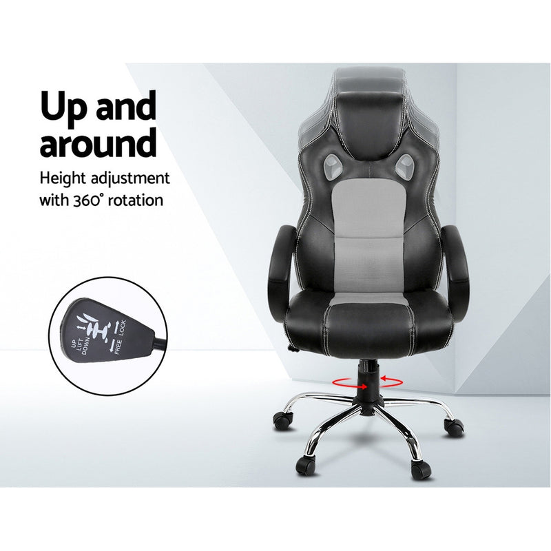 Racing Style PU Leather Office Desk Chair - Grey - Sale Now