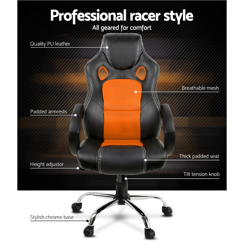 Racing Style PU Leather Office Desk Chair - Orange - Sale Now