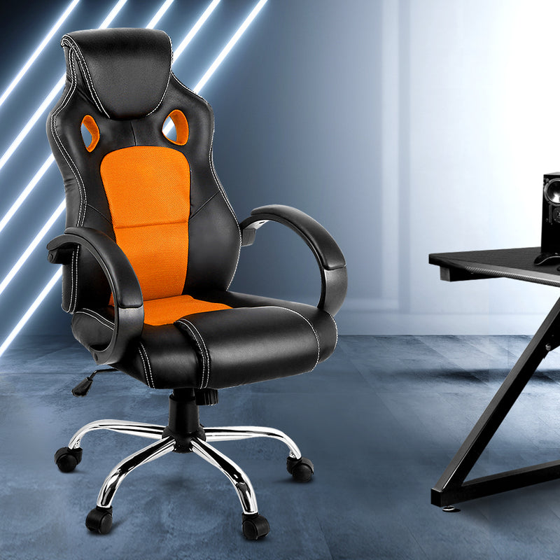 Racing Style PU Leather Office Desk Chair - Orange - Sale Now