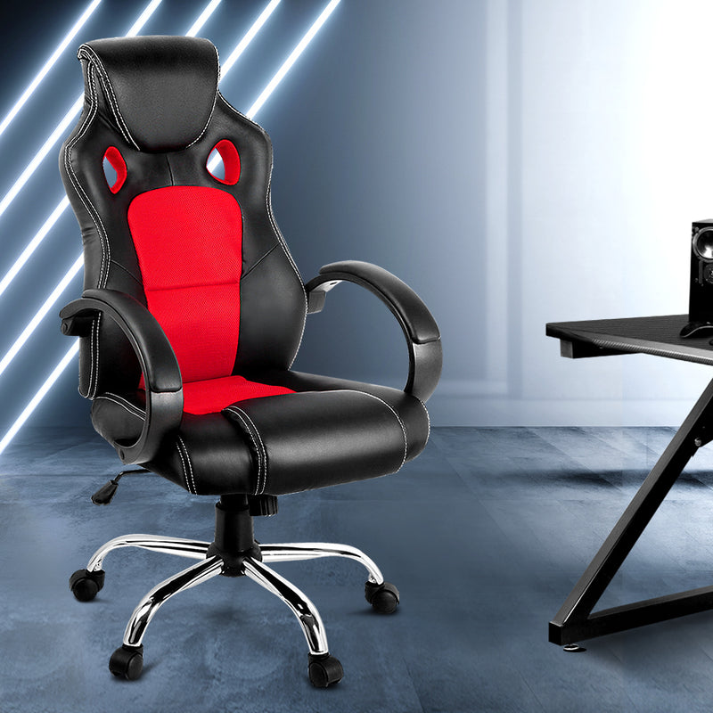 Racing Style PU Leather Office Desk Chair - Red - Sale Now
