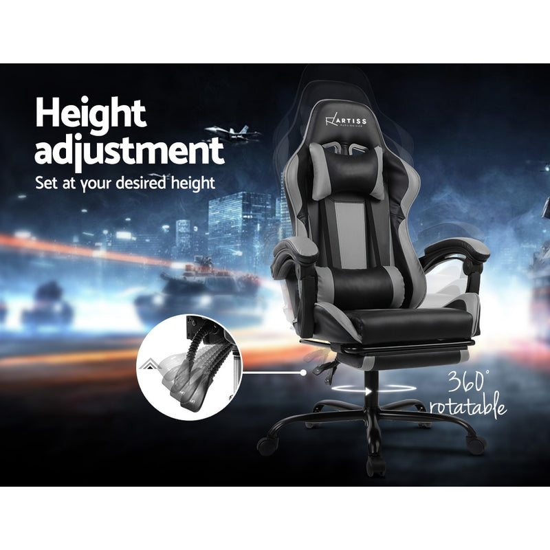 Gaming Office Chair Computer Seating Racer Black and Grey - Sale Now
