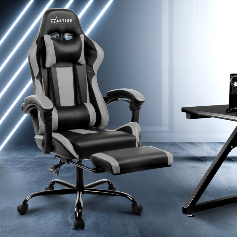 Gaming Office Chair Computer Seating Racer Black and Grey - Sale Now