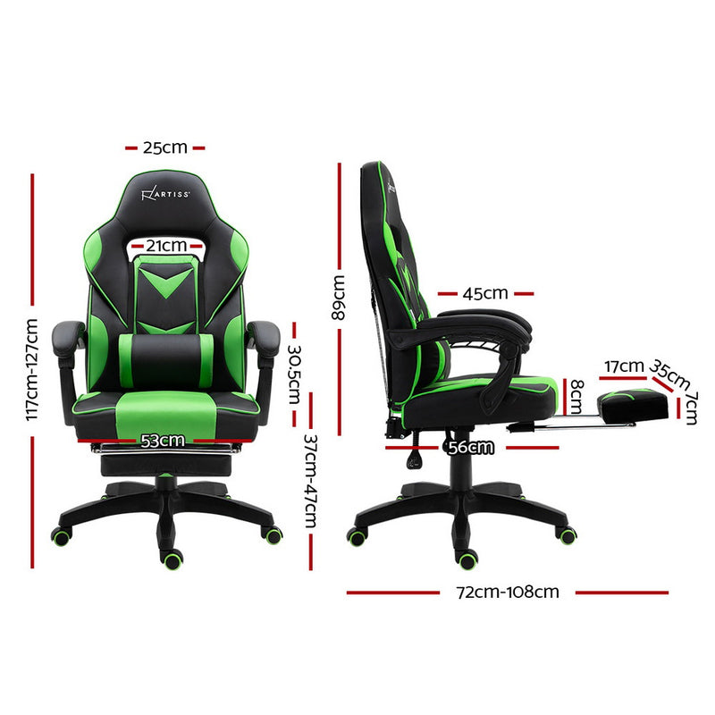 Artiss Office Chair Computer Desk Gaming Chair Study Home Work Recliner Black Green - Sale Now