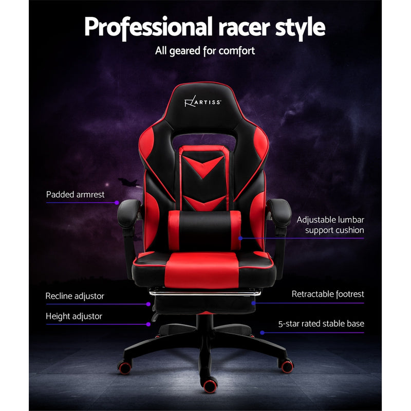 Artiss Office Chair Computer Desk Gaming Chair Study Home Work Recliner Black Red - Sale Now